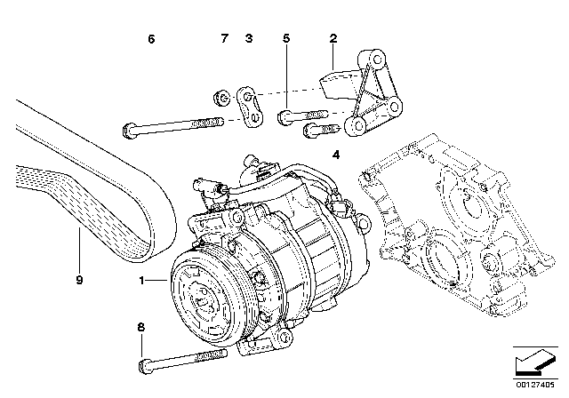 2008 BMW Alpina B7 Air Conditioning Compressor - Supporting Bracket Diagram