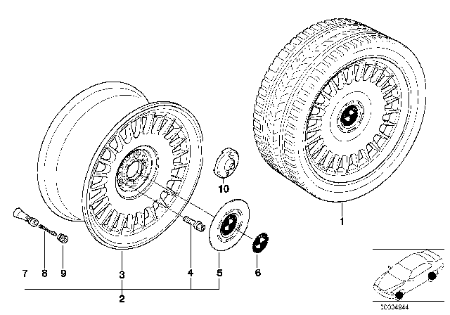 2000 BMW 750iL Hub Cap Diagram for 36131182205