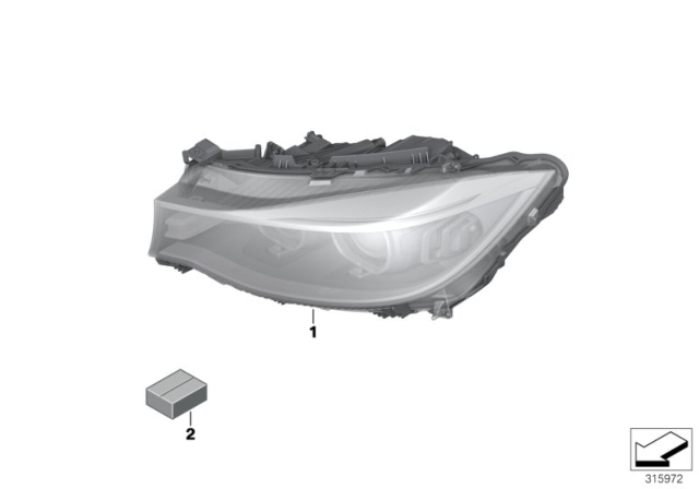 2013 BMW 328i GT Right Headlight Assembly Diagram for 63117355552