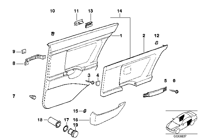 1993 BMW 318i Door Trim, Rear Diagram