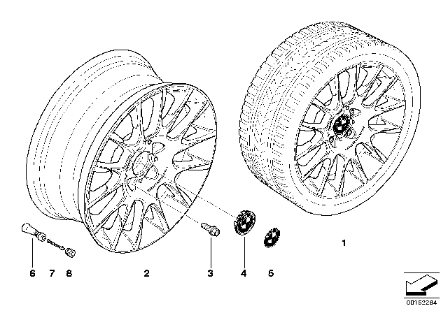 2008 BMW 128i BMW Light Alloy Wheel, Radial Spoke Diagram