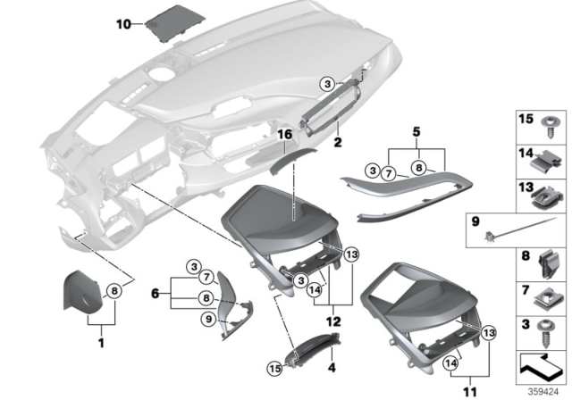 2020 BMW i8 Dashboard Cover, Centre Diagram for 51459284409