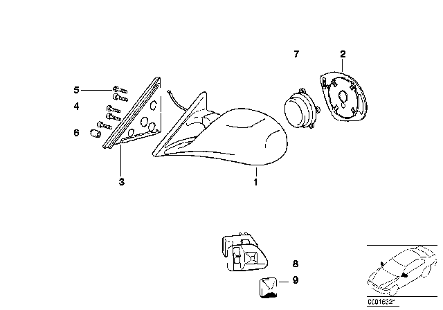 1995 BMW 540i Electric.Exterior Heatable Mirror Left Diagram for 51162257583