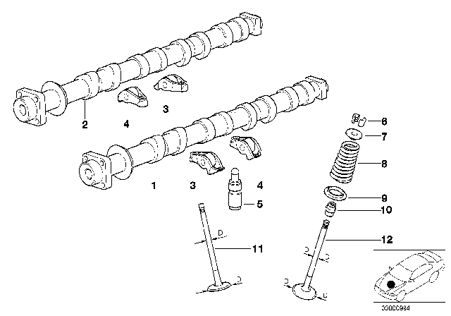 1997 BMW 318i Valve Timing Gear - Camshaft / Valves Diagram