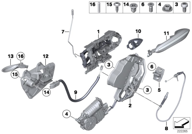 2014 BMW 535i Rear Left Complete Lock Diagram for 51227154515