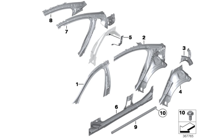 2016 BMW 535i Body-Side Frame Diagram