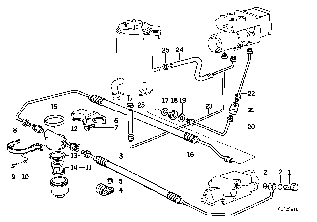 1993 BMW 750iL Oil Pipes, ASC+T Diagram 1