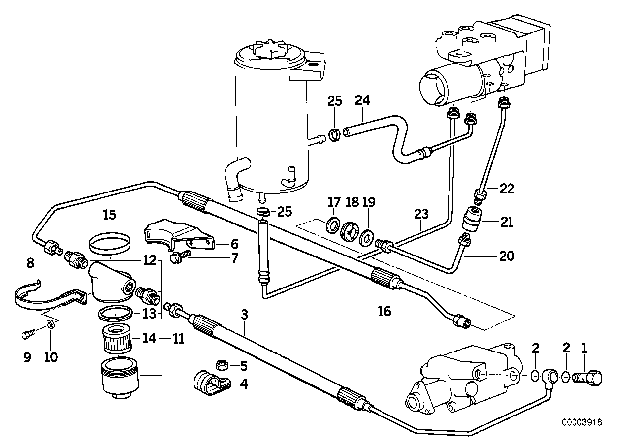 1993 BMW 740i Oil Pipes, ASC+T Diagram 1