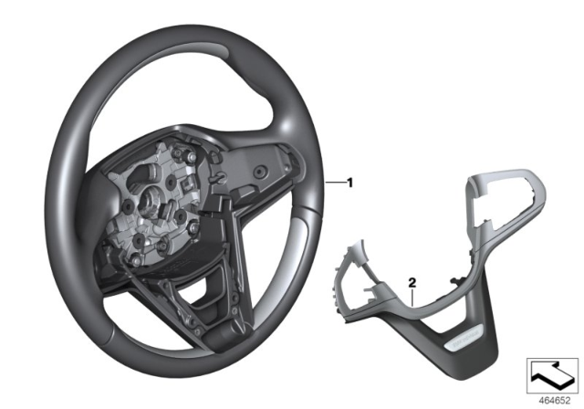 2020 BMW 740i STEER.WHEEL RIM LEATHER/WOOD Diagram for 32307854065