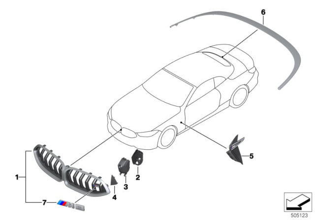 2020 BMW M8 Exterior Trim / Grille Diagram