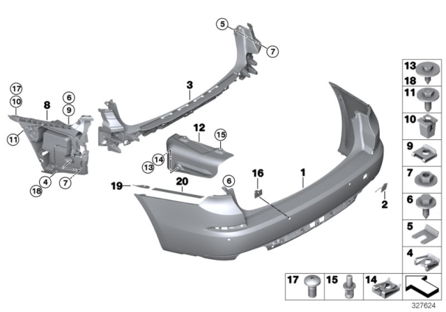 2017 BMW 535i GT xDrive SET OF MOUNTED PARTS, BUMPER Diagram for 51122452065