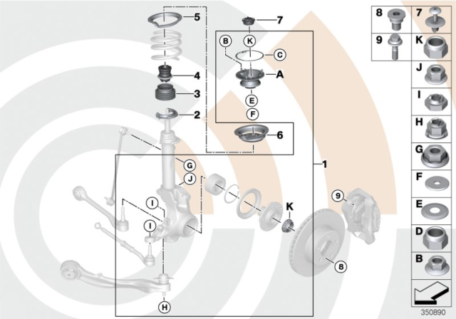 2006 BMW 530xi Repair Kit, Support Bearing Diagram