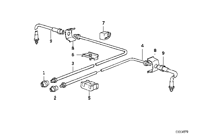 1994 BMW 850Ci Brake Pipe, Rear Diagram