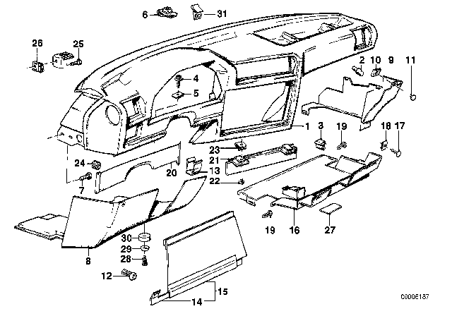 1987 BMW 325i Trim Panel Dashboard Diagram 2