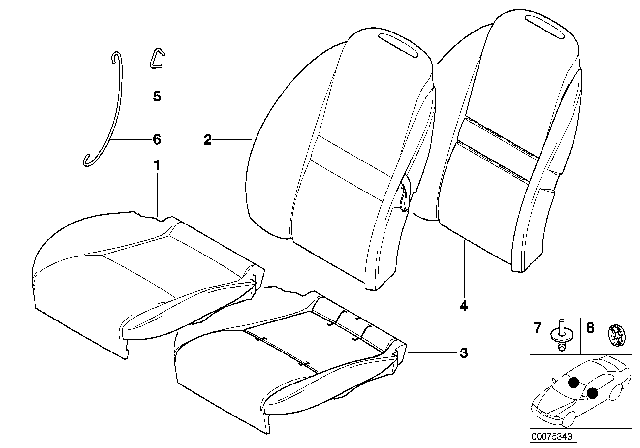 2000 BMW Z8 Seat Cover Leather Left Diagram for 52107027231