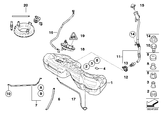 2009 BMW 328i Fuel Tank Mounting Parts Diagram