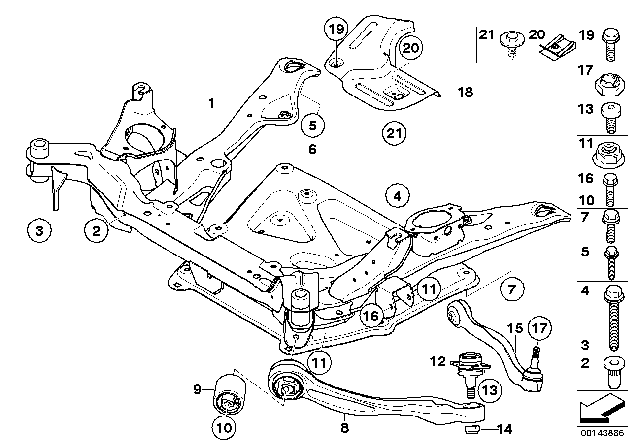 2008 BMW 535xi Front Axle Support, Wishbone / Tension Strut Diagram