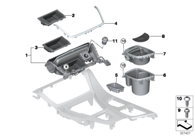 2015 BMW 535i xDrive Mounted Parts For Centre Console Diagram 1