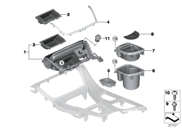 2015 BMW ActiveHybrid 5 Mounted Parts For Centre Console Diagram 1