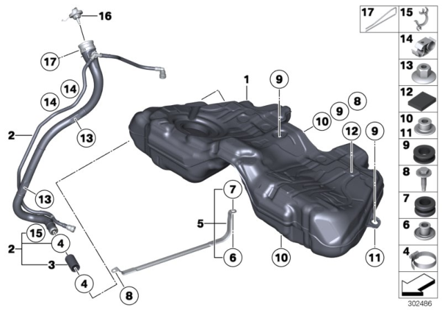2012 BMW 750Li Plastic Filler Pipe Diagram for 16117185144