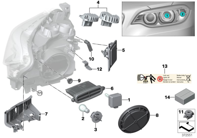 2014 BMW M235i Single Parts, Headlight Diagram