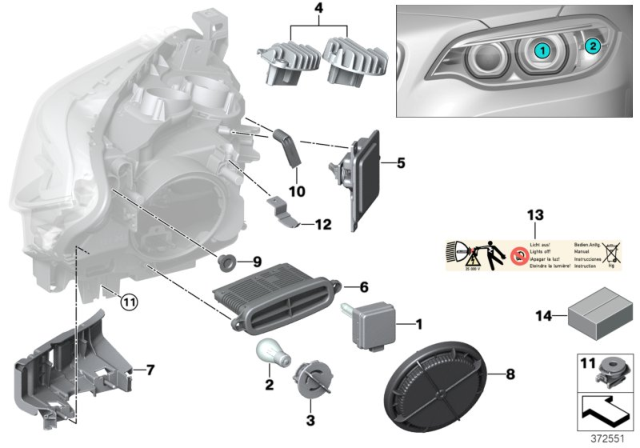 2017 BMW M2 Single Parts, Headlight Diagram