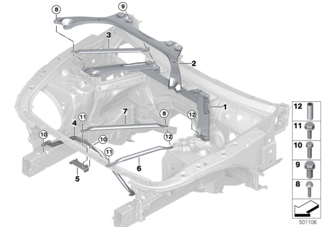 2020 BMW 540i xDrive Brace For Body Front End Diagram