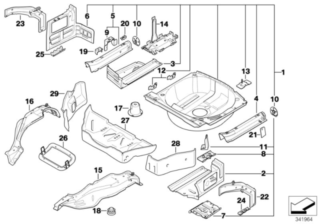 2001 BMW 325xi Mounting Parts For Trunk Floor Panel Diagram