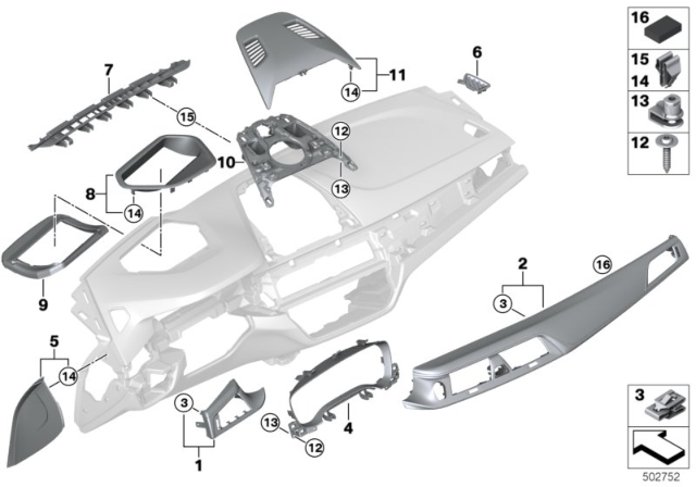 2018 BMW M5 Mounting Parts, Instrument Panel Diagram 2