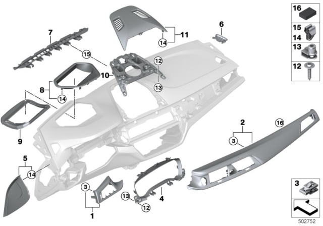 2020 BMW 530e Mounting Parts, Instrument Panel Diagram 2