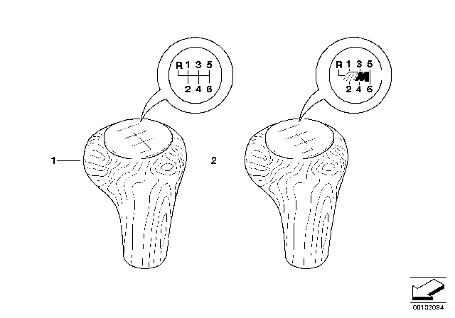 2005 BMW M3 Individual Wood Gear Shift Knobs 6-Speed Diagram