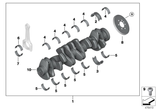 2001 BMW M3 Crankshaft With Bearing Shells Diagram