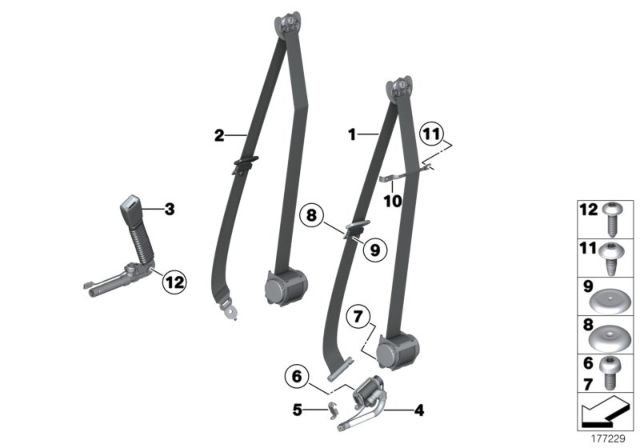 2011 BMW 750i Safety Belt Front Diagram