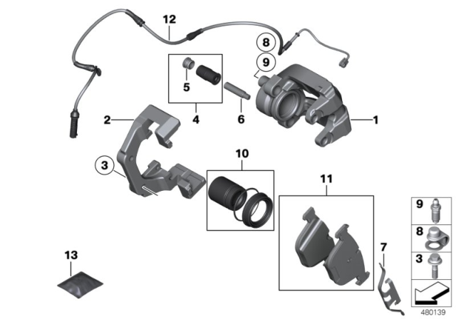 2005 BMW 545i Rear Wheel Brake, Brake Pad Sensor Diagram