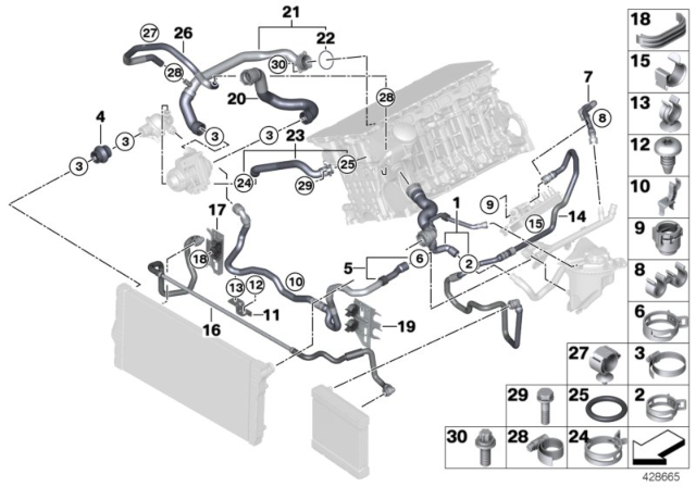2015 BMW 535i Cooling System Coolant Hoses Diagram 2