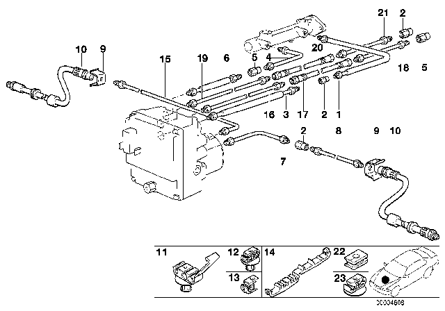 1997 BMW 540i Brake Pipe Front ABS/ASC+T Diagram