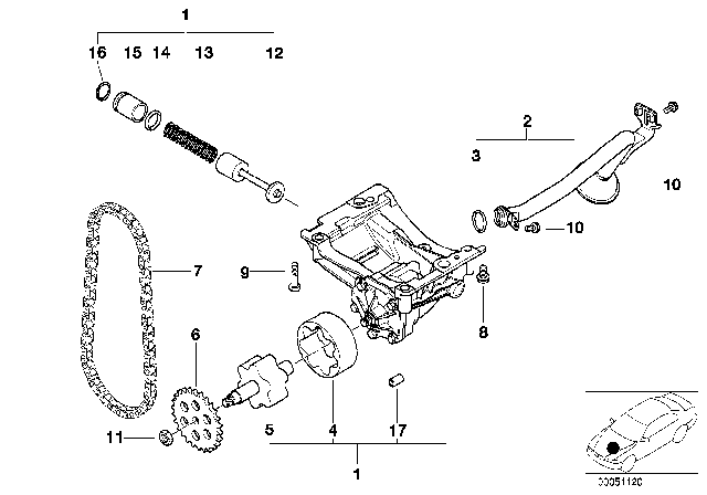 2001 BMW 325Ci Lubrication System / Oil Pump With Drive Diagram