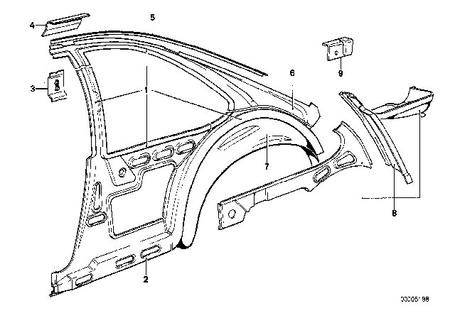 1978 BMW 633CSi Wheel Arch Outer Rear Left Diagram for 41211886335