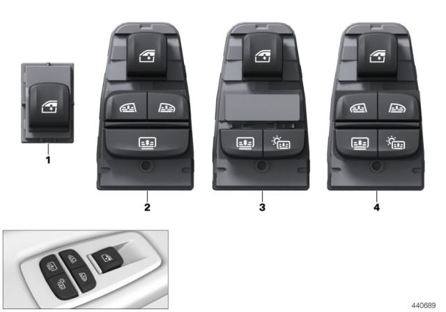 2019 BMW 750i Switch, Power Window, Front Passenger / Rear Compartment Diagram