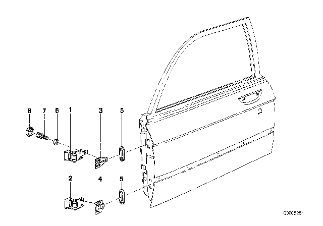 1975 BMW 530i Front Door - Hinge / Door Brake Diagram 2