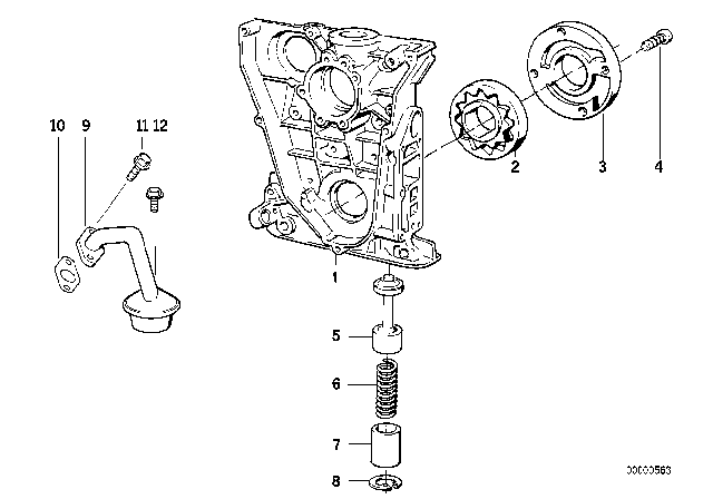 1992 BMW 318i Lubrication System / Oil Pump With Drive Diagram