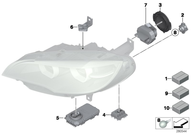 2012 BMW X6 Single Parts, Headlight Diagram