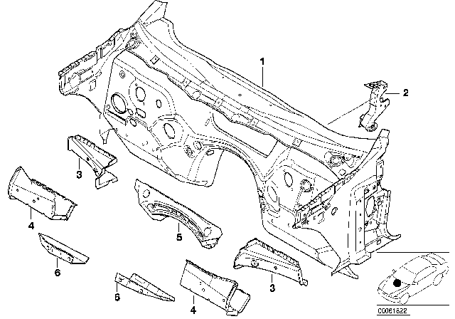 2003 BMW 325i Splash Wall Parts Diagram