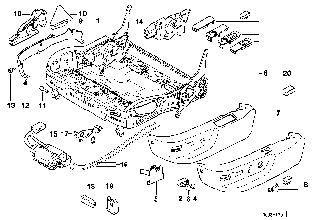 2000 BMW 750iL Front Seat Frame / Covers Diagram