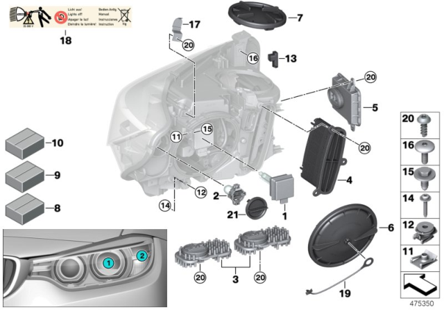 2016 BMW 428i Single Parts, Headlight Diagram 2