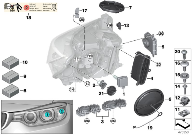 2015 BMW 428i xDrive Gran Coupe Single Parts, Headlight Diagram 2