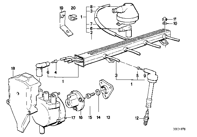 1988 BMW M3 Ignition Wiring Tube Diagram for 12122455426