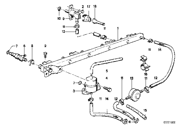 1986 BMW 535i Fuel Injector Diagram for 13641276149
