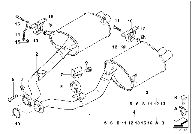 2001 BMW Z3 M Exhaust Muffler Right Diagram for 18101404318