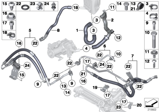 2012 BMW 750i Hydro Steering - Oil Pipes Diagram